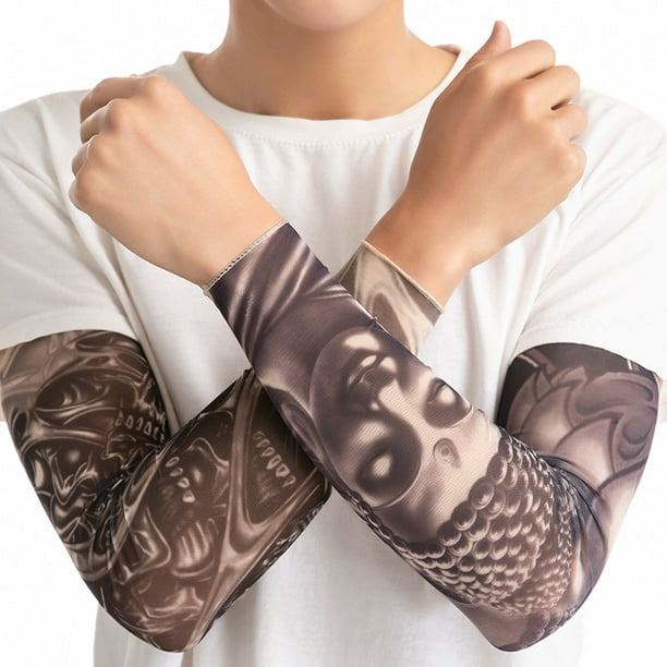 Manga de tatuaje Mangas de brazo de refrigeración para hombres Guantes  largos sin dedos Antideslizante Protección solar Mangas de brazo con tatuaje  BANYUO Electrónica