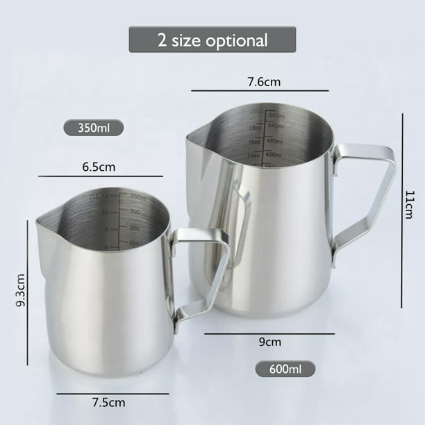 Jarra grande de acero inoxidable para espumar leche de 67.6 fl oz, taza  medidora de café con leche, jarra de vapor para café con leche