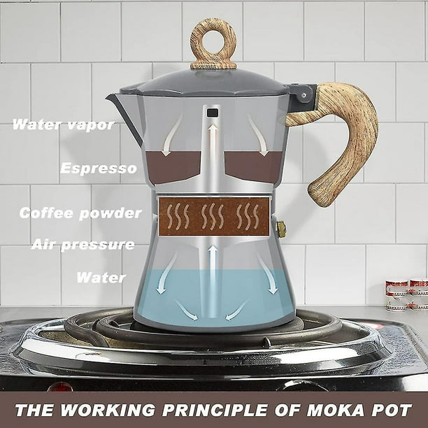 3 tazas de café expreso superior para estufa, cafetera italiana Expresso,  olla moka para estufa eléctrica/de gas