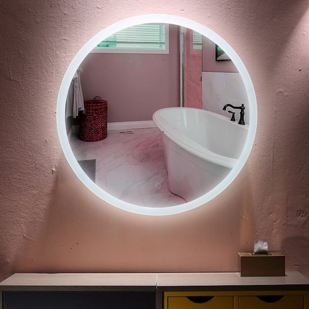 Espejo baño redondo con 3 color led con antivaho 80 x 80 cm