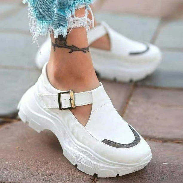 Zapatos de mujer que combinan con todo Zapatos de plataforma con hebilla de cuero Zapatos casuales Z Wmkox8yii shkj478 Walmart en línea
