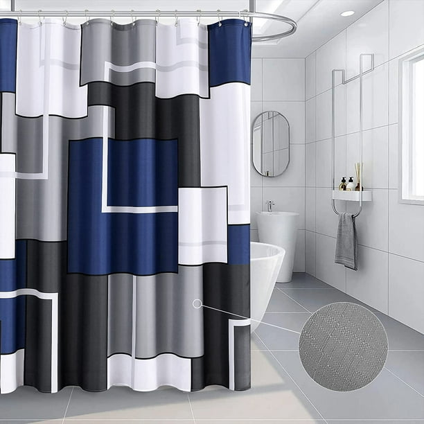 Cortina de ducha para baño, tela de anclaje azul marino con cuerdas, juego  de cortinas de ducha con 12 ganchos, lavable a máquina, impermeable