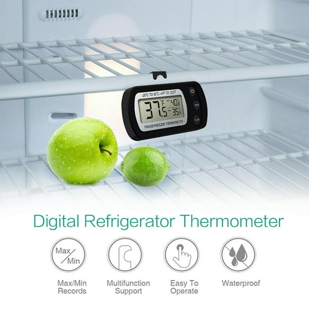 Termómetro para refrigerador, termómetro digital inalámbrico para nevera,  congelador con alarma audible, pantalla de temperatura máxima/mínima y 2