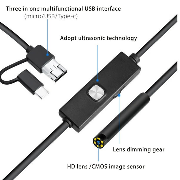 Mini cámara endoscópica Android 3 en 1, boroscopio Micro USB tipo c,  impermeable, LED, inspección de
