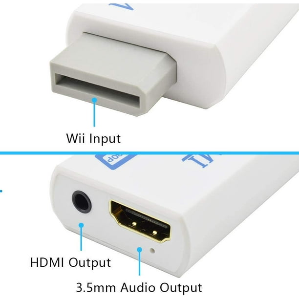 Adaptador de convertidor Wii Hdmi, conector wii a Hdmi salida de vídeo 3,5  mm