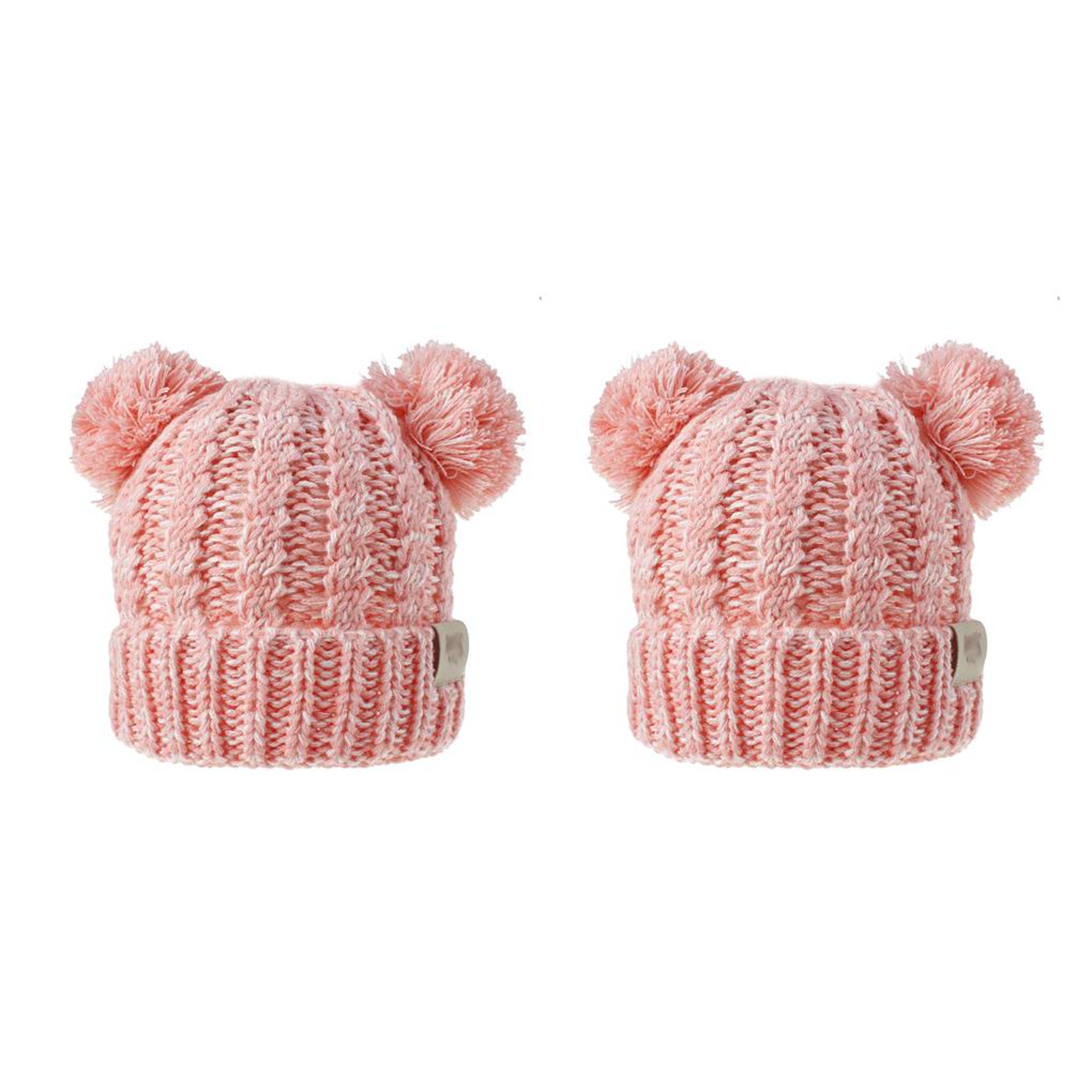 Gorros de gorro de gorra de jersey de corazón de punto elástico con 2 pompones  para el cumpleaños de los niños