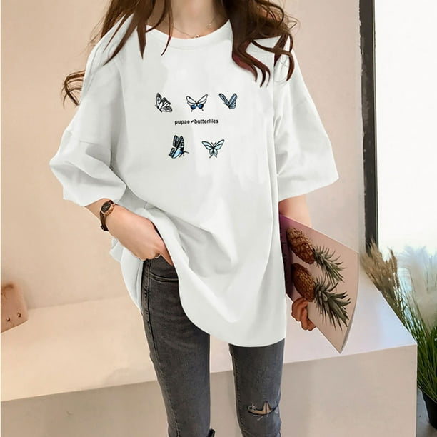 Camiseta de mujer estampada, manga corta, cuello redondo, holgada de verano, blanco, XXL Inevent AP001204-32B | Walmart en línea
