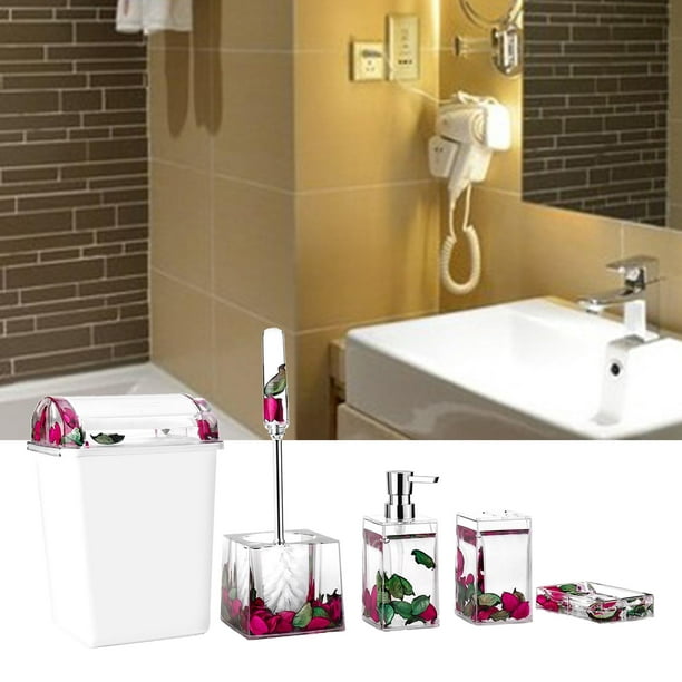 Home Basics Juego de accesorios de baño de 4 piezas, incluye dispensador de  jabón/loción, soporte para cepillo de dientes y pasta de dientes, jabonera