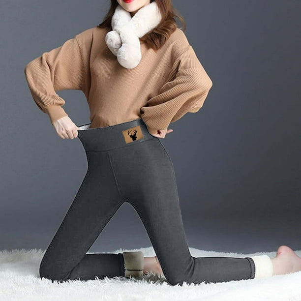 Comprar Leggings cálidos de terciopelo grueso de color sólido de invierno  para mujer Pantalones elásticos ajustados de cintura alta