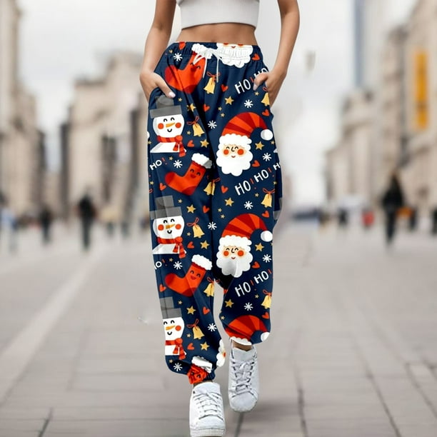 Gibobby pantalones nieve mujer Mujer Otoño e Invierno Casual moda Navidad  divertido impreso cintura elástica pantalones deportivos pantalones  casuales (Aqua, XL)