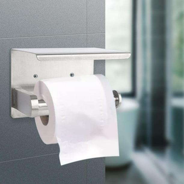Soporte para papel higiénico, soporte para rollo de papel higiénico con  estante y almacenamiento, soporte de papel higiénico para baño, cromado