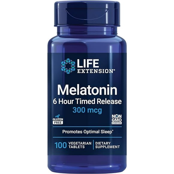 life extension  melatonina liberación programada durante 6 horas 300 mcg 100 tabletas suplemento de ayuda a reforzar el ritmo circadiano y la función inmunitaria