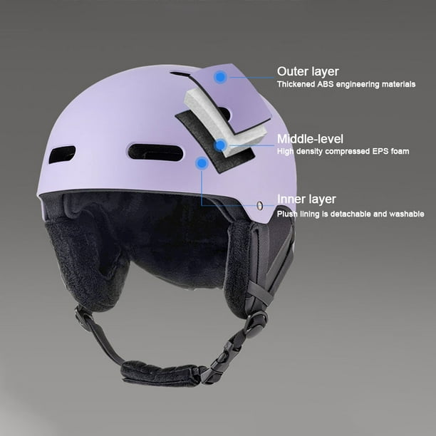 Casco de esquí para hombre / mujer y niños, equipo de casco de snowboard  para adultos de monopatín de seguridad moldeado integralmente[Negro / L]