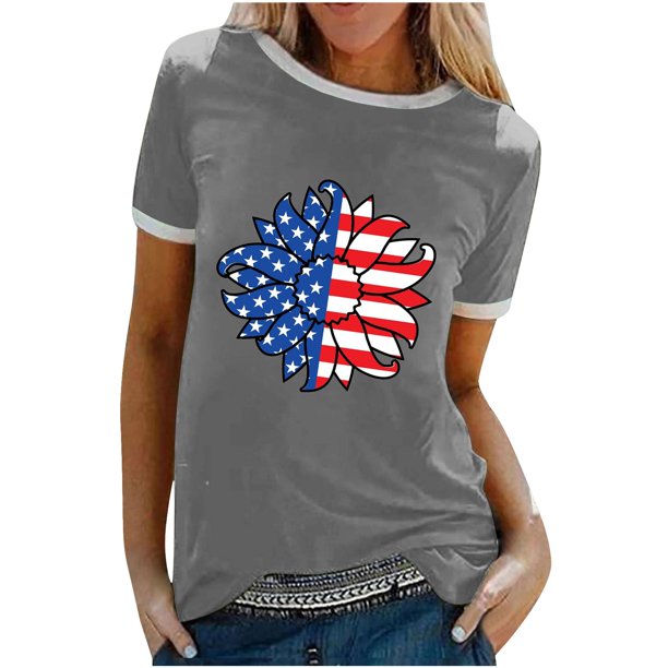 Camiseta holgada c moda debajo de la cintura con cuello redondo y estampado elegante para mujer blusa de manga corta Tops informales OAVQHLG3B Store