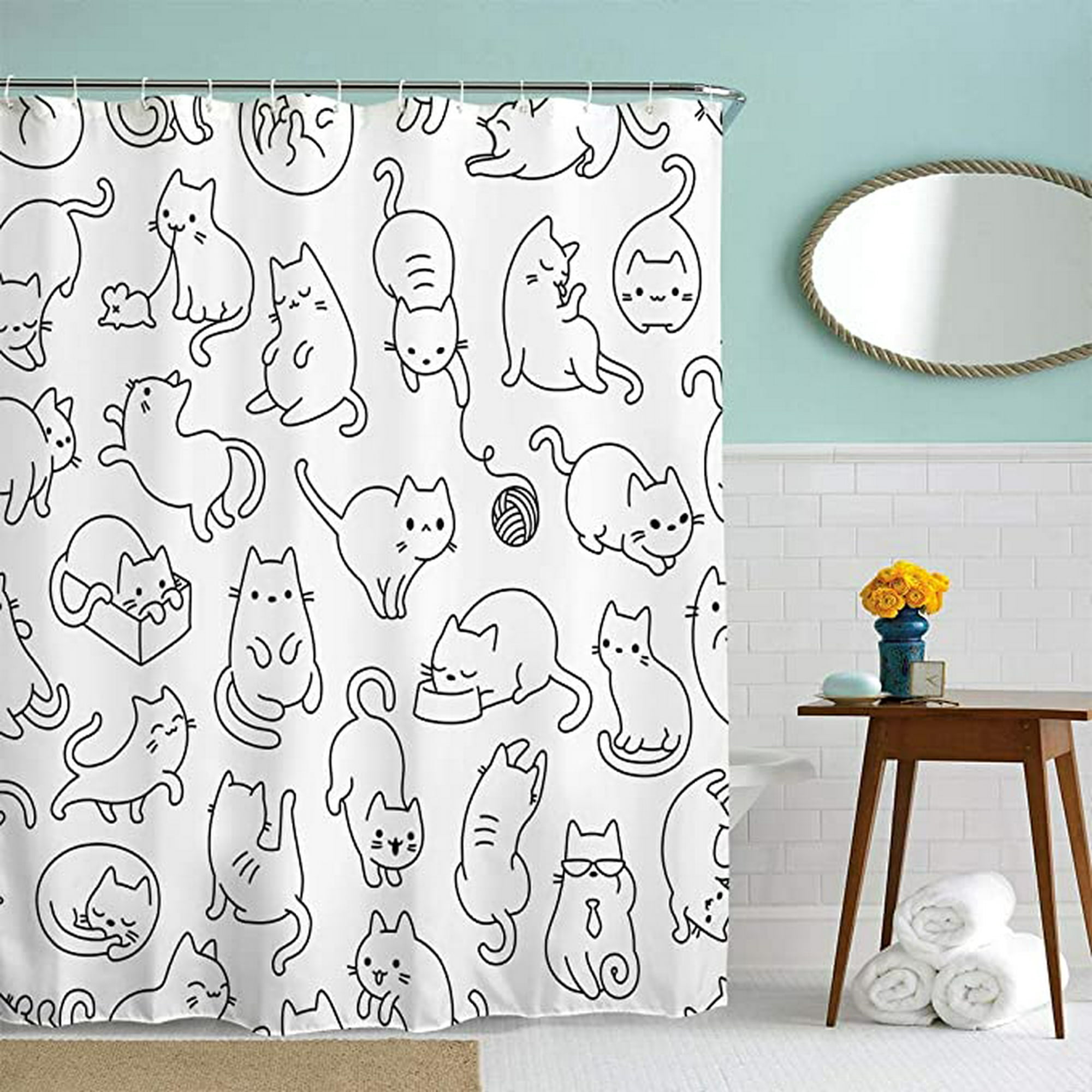  ZWSMZW Divertida cortina de ducha con diseño de gato