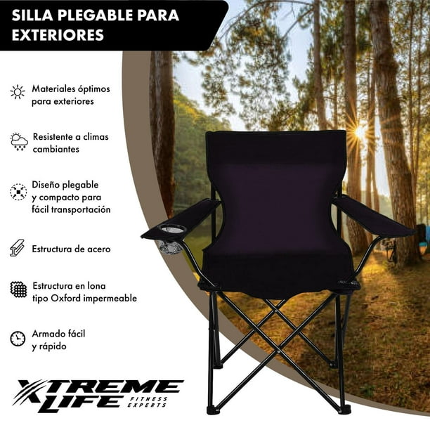 Silla de Camping plegable con Portavasos | Metal y lona | 80x80x49 cm