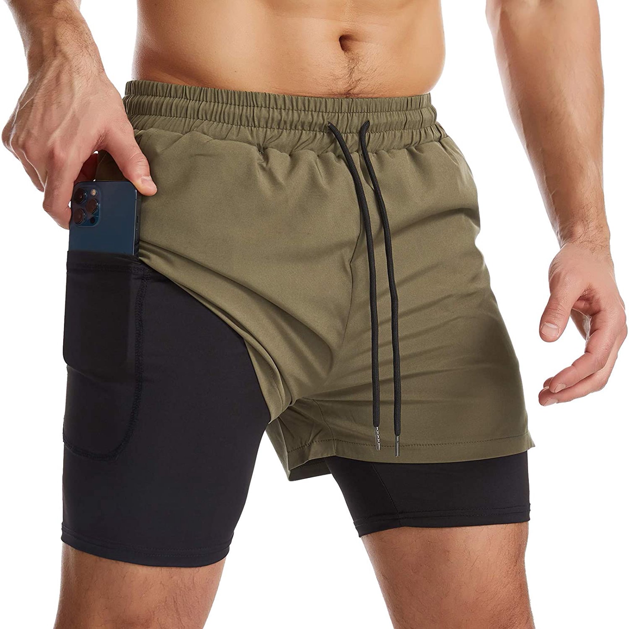 Xishao Shorts Deportivos Hombre 2 en 1 para Correr Pantalones Cortos Secado  Rápido con Forro negro 2 Xishao ropa