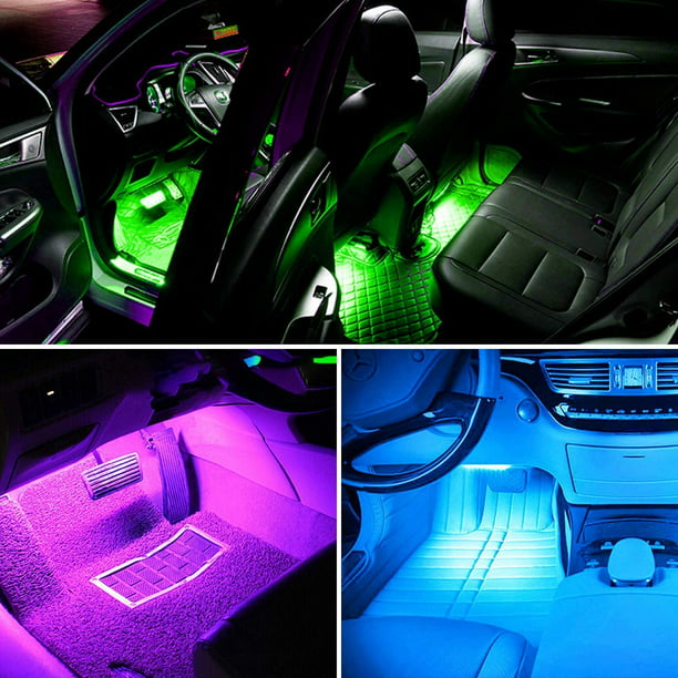 Tira de luces LED para coche, 4 unidades, 48 luces LED interiores USB, tira  de luz multicolor para coche, kit de iluminación debajo del salpicadero con  función activa de sonido y mando