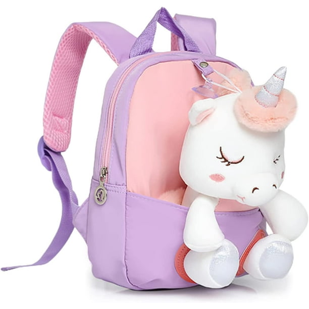 CBOALOGR - Mochila pequeña de peluche de unicornio para niñas de 3 a 6  años, Bonita bolsa de viaje de unicornio de peluche para niños pequeños