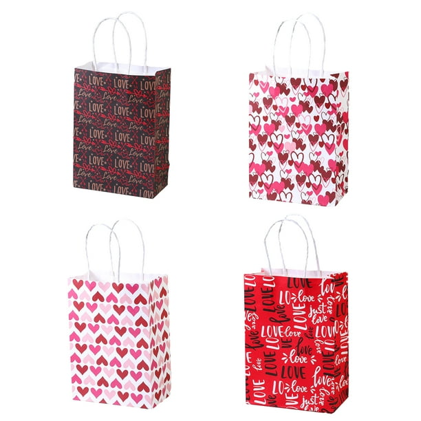 Thenshop 24 bolsas de regalo para el día de San Valentín con asas metálicas  en forma de corazón, bolsas de papel para regalos de fiesta de San