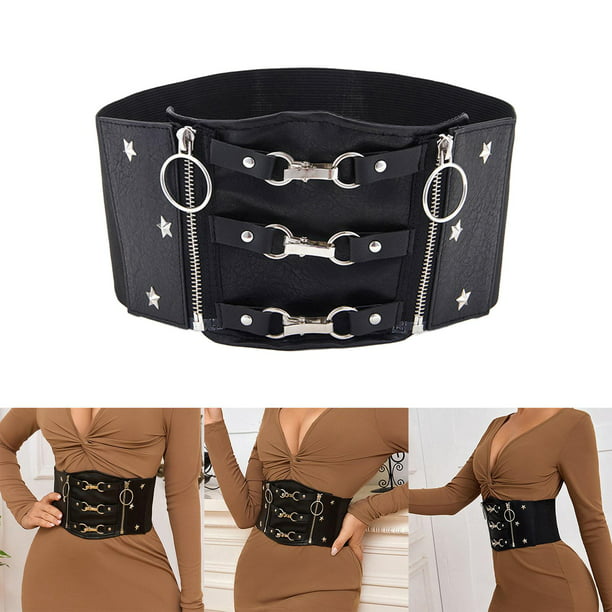  Kajeer Paquete de 2 cinturones de cintura elásticos para mujer,  cinturones vintage de 2.4 pulgadas con hebilla gruesa para vestido de mujer,  Negro mate+rojo mate : Ropa, Zapatos y Joyería