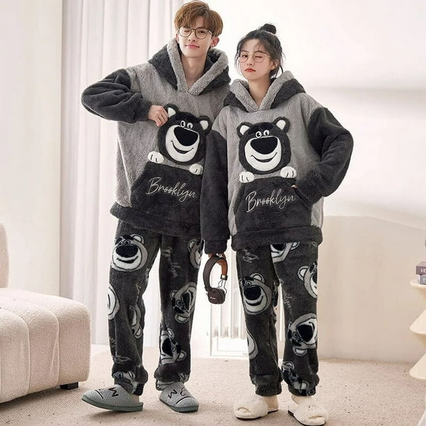 Pijama de una pieza con capucha para hombre y mujer, ropa de dormir cálida  y gruesa