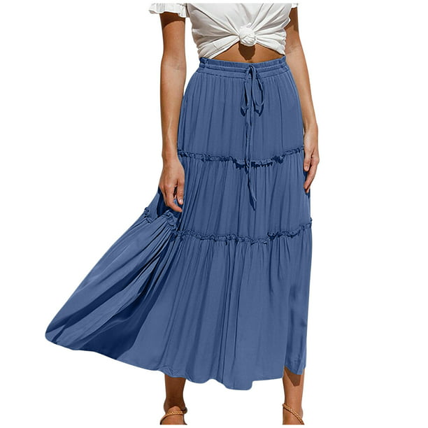 Falda de fiesta maxi midi delgada con cordón casual sólido de moda de  verano para mujer Wmkox8yi FGJ1678