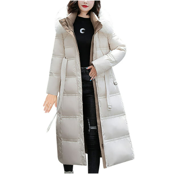Abrigo largo cálido para mujer Sudadera con capucha Chaqueta de cuello  Parkas de invierno delgadas A Fridja po588
