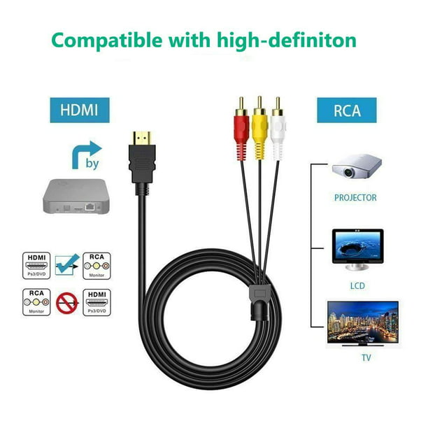 Adaptador de Cable Baoblaze HDMI a 3 RCA Macho, Audio y Video para TV HDTV  (Negro)