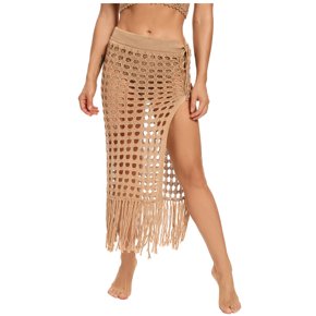 Traje de baño sólido para mujer, traje de baño bohemio con tejido hueco y borlas, traje de baño para cubrir la playa, falda envolvente Wmkox8yi FGJ1555