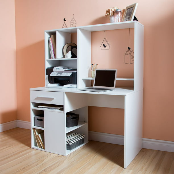 South Shore Escritorio estrecho para computadora de oficina en casa con  gabinete, blanco puro
