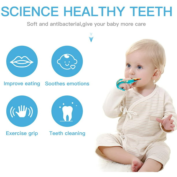 NPET Juguetes mordedores para bebés de 0-6/6-12 meses, anillo de dentición  de silicona suave y de fácil agarre, juguetes para la dentición para bebés