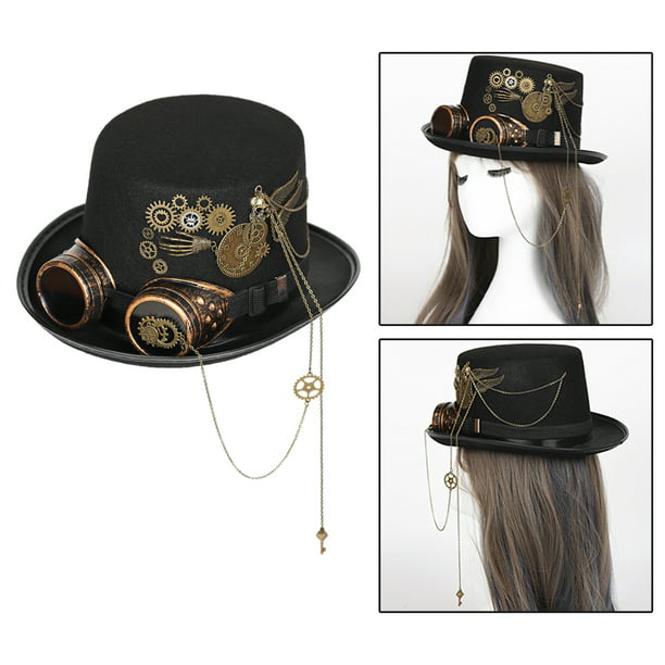 Loftus - Gafas steampunk de Halloween y sombrero de copa para adultos,  color negro y dorado, talla única