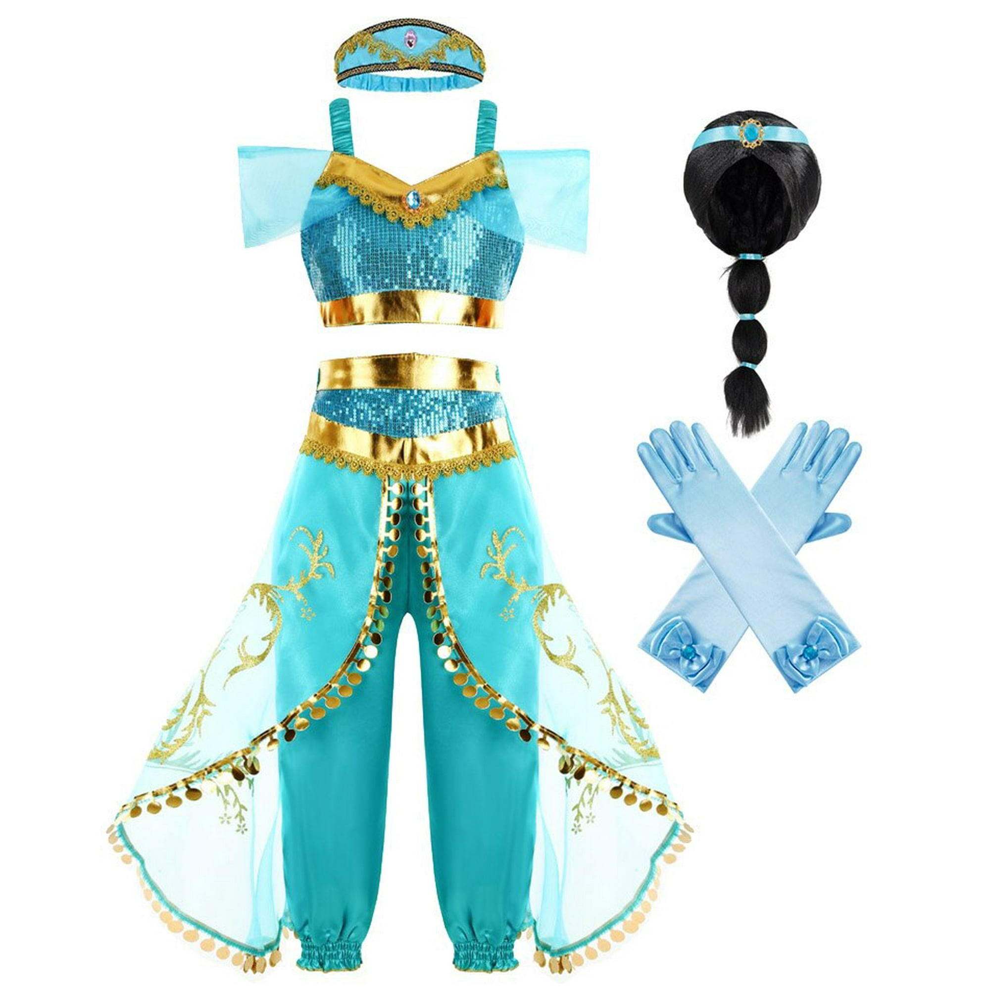  Disfraz de Jasmine de Aladin, Disney, S 4-6 (mujer), Verde :  Ropa, Zapatos y Joyería