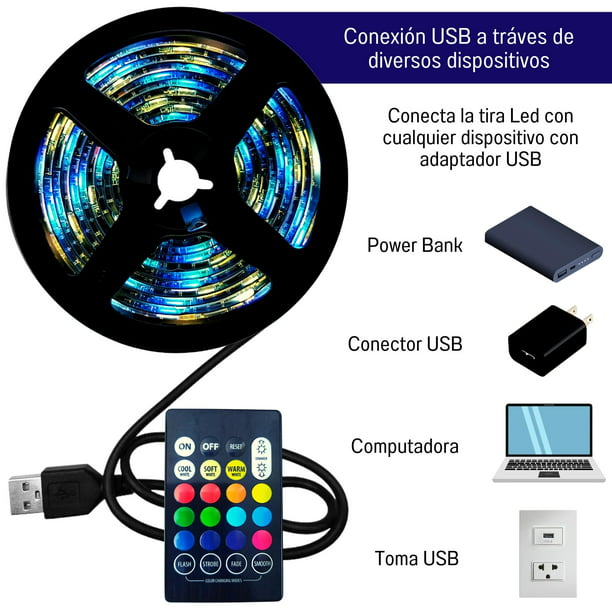 LAX Tira de luz LED USB con control remoto, colores RGB LED de TV LED para  luces de juegos, kit de iluminación ambiental (15 pies)