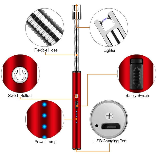 Encendedor de velas, encendedor de arco de carga USB mejorado con cuello  flexible de 360°, adecuado para encender velas de luz, estufas de gas,  camping, cocina, barbacoa, llama de fuegos artificiales Adepaton
