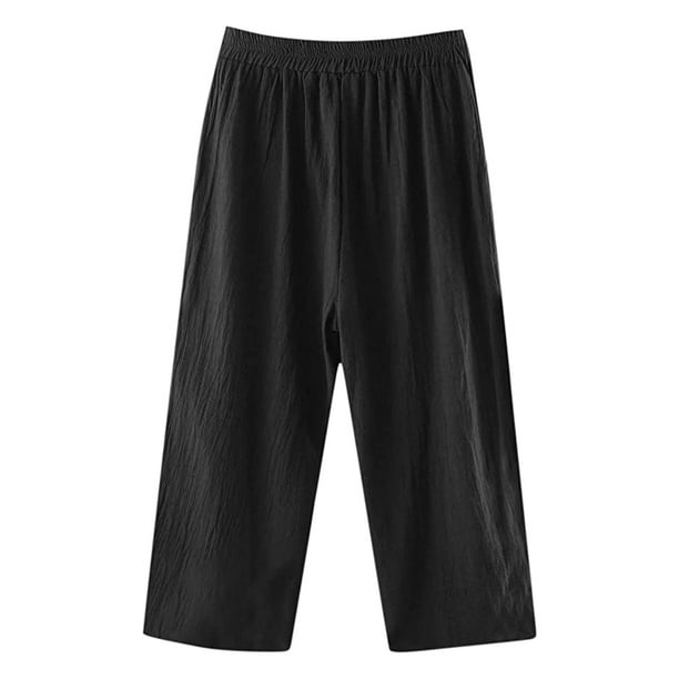 Pantalones De Pierna Ancha Pantalones holgados de mujer Pantalones casuales  de lino de algodón sólido Pantalones femeninos (Negro XL) Ygjytge para  Mujer Negro T S