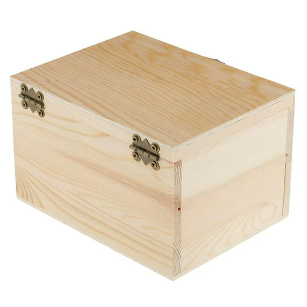 Caja de madera grande con tapa, caja de madera natural para todo