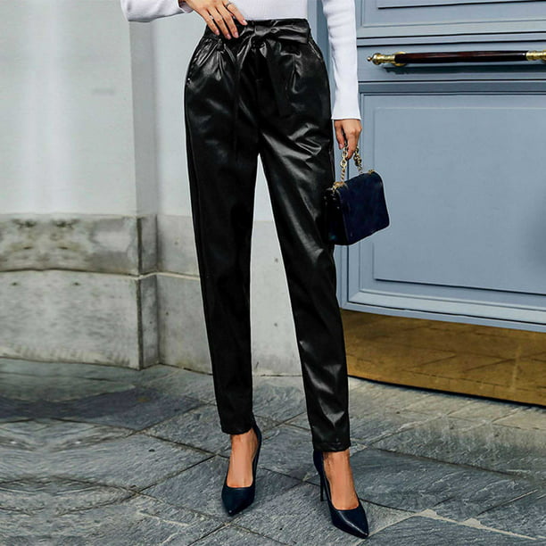 Pantalones de trabajo elásticos para mujer, diseño casual, con bolsillo con  cremallera, color liso, sin color, cinturón casual para mujer