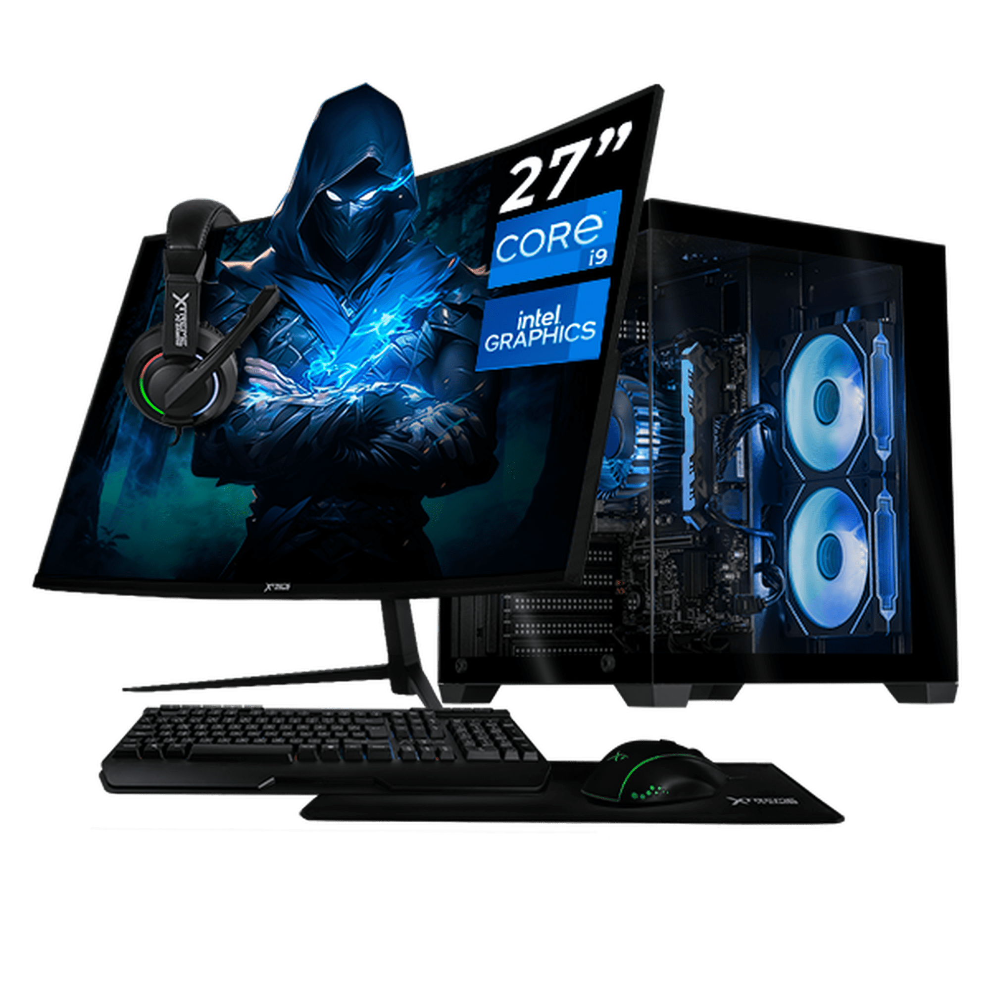 Computadora escritorio completa xtreme pc gaming intel core i9 12900 16gb ssd 1tb monitor 27 100hz wifi black juegos casuales, trabajo y estudio