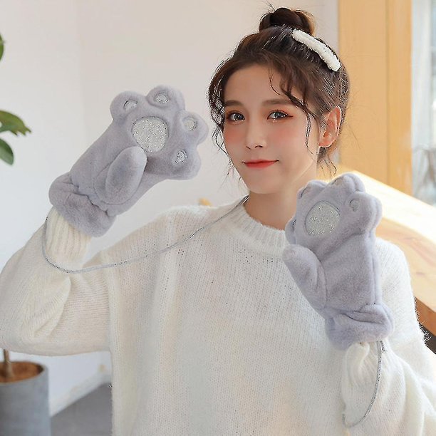 Guantes blancos con garra de oso para mujer, manoplas gruesas de felpa para  invierno, mantienen el calor, a prueba de viento y frío, cuello colgante  para mujer comprar a buen precio —