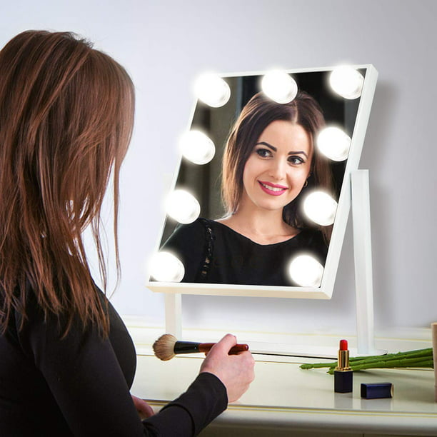 Espejo de maquillaje, luz LED de escritorio, luz de relleno grande, espejo  de tocador, espejo de escritorio, espejo de belleza con bombilla  (enchufable)