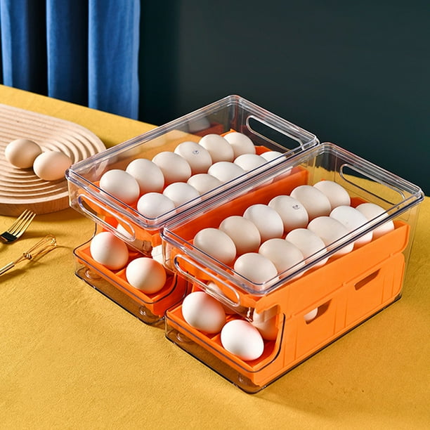 Soporte para huevos, contenedor de almacenamiento de huevos con ruedas  automáticas para refrigerador, organizador de gran capacidad para  refrigerador