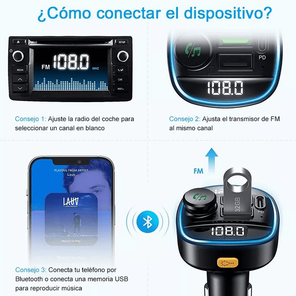 Transmisor Fm Bluetooth 5.0 Modulador De Radio De Coche Mano Negro