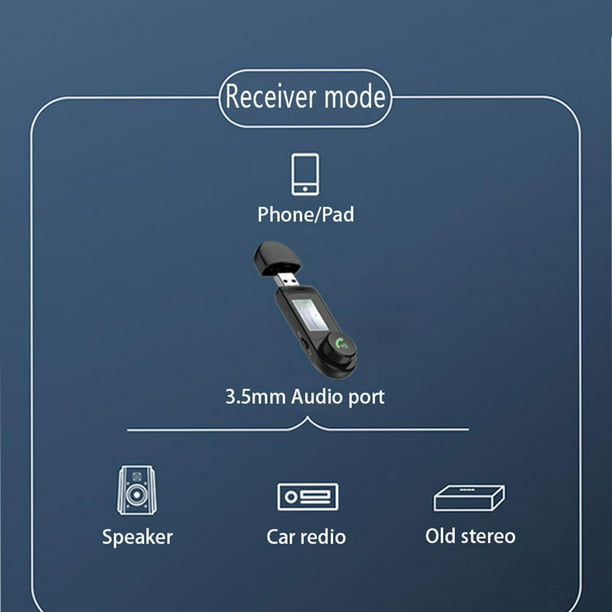 Adaptador Bluetooth inalámbrico con pantalla LCD, receptor USB, ajuste de  volumen de música, transmisor de Audio