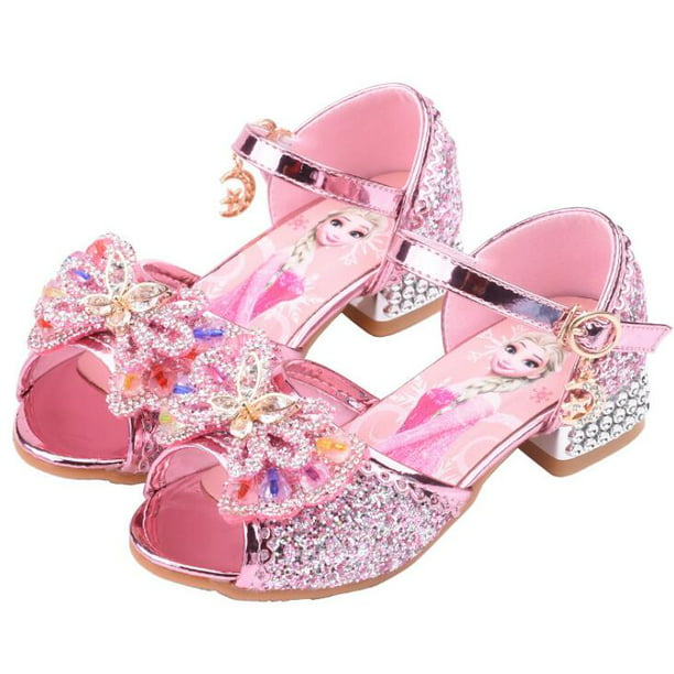 Sandalias de Disney para niñas, zapatos de princesa Elsa Frozen 2, zapatos de cristal para niñas pequeñas, zapatos tacón alto para niños, zapatos de espectáculo de pasarela, plantilla de 30