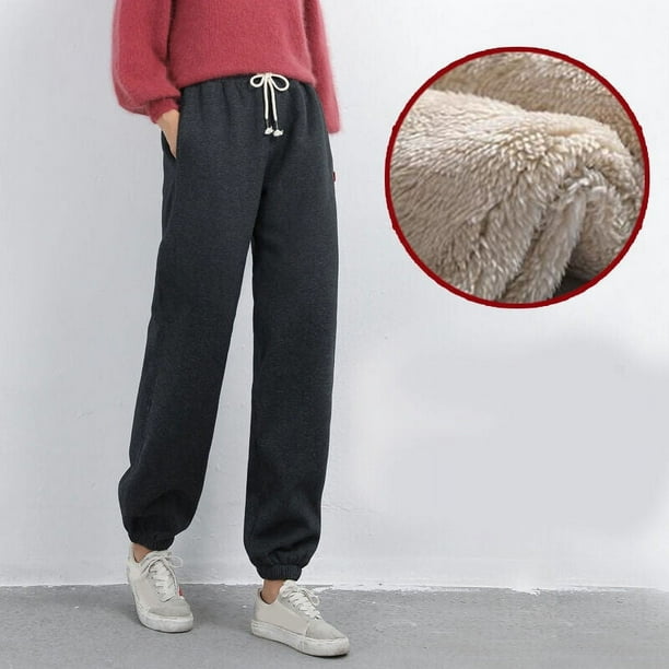 Pantalones gruesos y cálidos de lana para mujer, pantalones