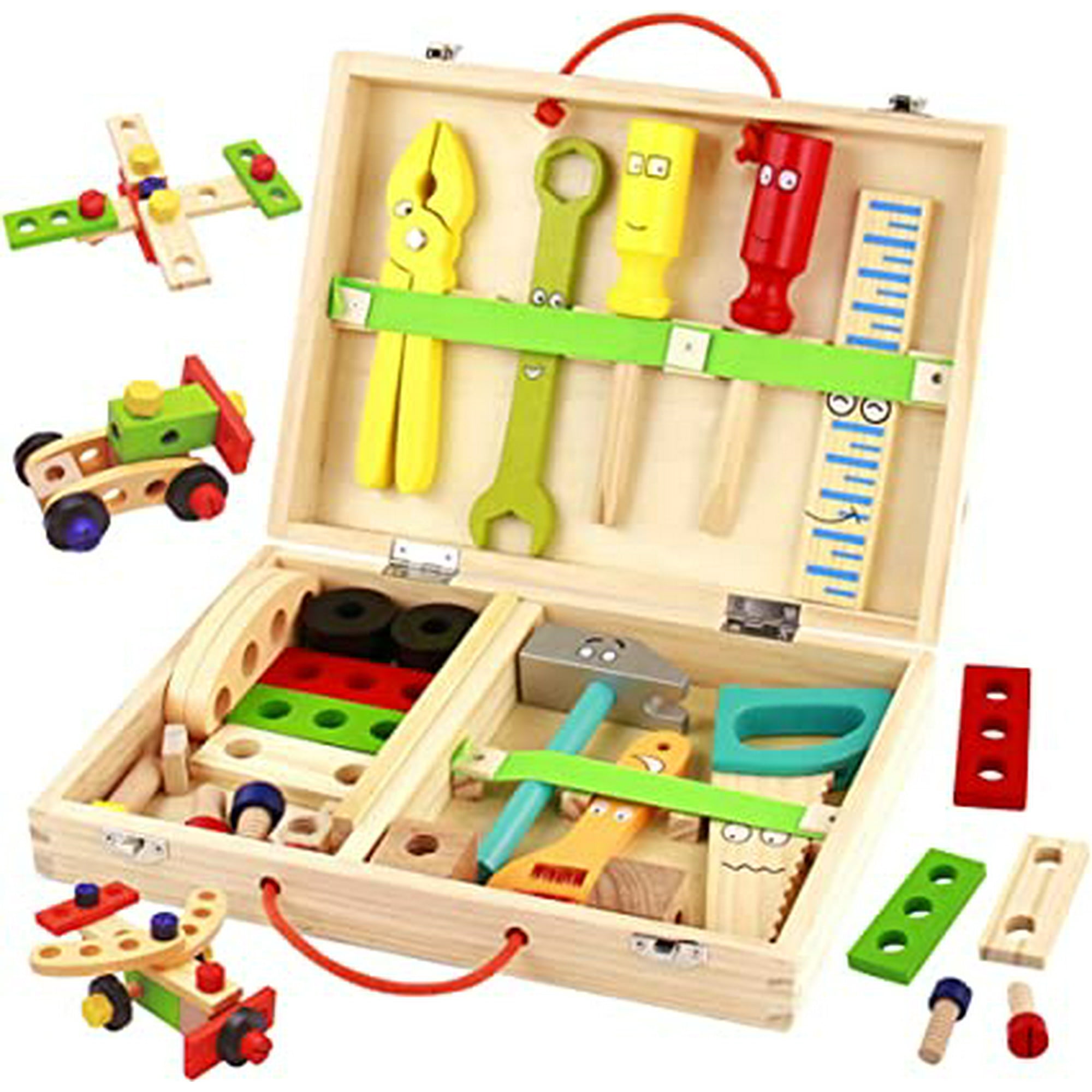 Withosent Toolbox Juguetes para niños, juego de construcción de madera de  34 piezas, juegos y juguetes de bricolaje Juguetes educativos para niños de 3  años - en material reciclado