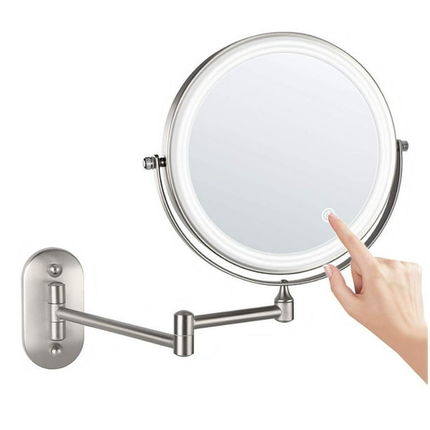  Espejo de maquillaje montado en la pared con aumento de 10  aumentos, montaje en pared redondo espejo de baño de 8.0 in de doble cara  giratorio espejo de maquillaje de pared