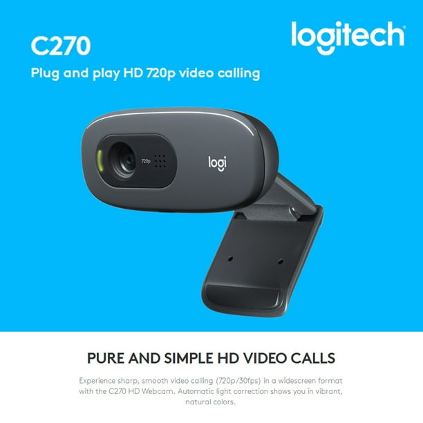  Logitech Cámara web C270 HD, 720p, videollamadas HD de